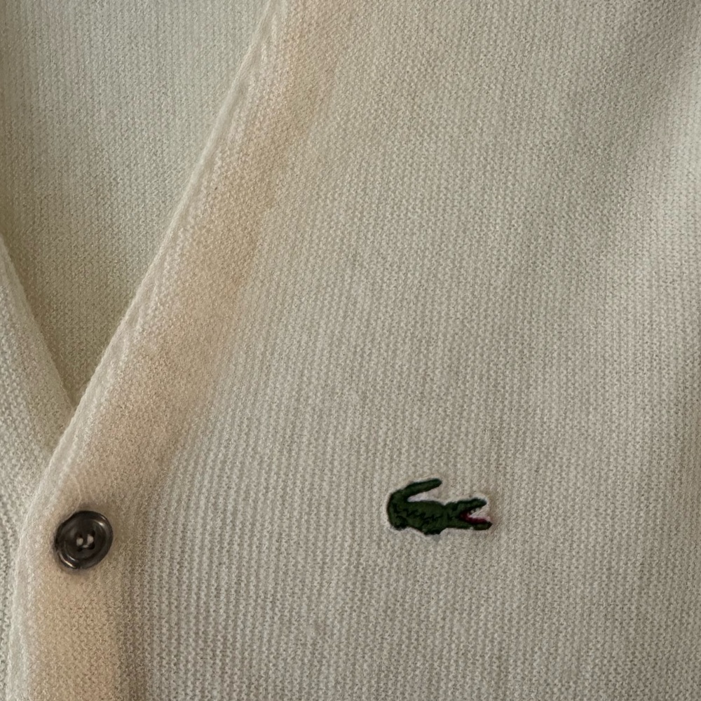 IZOD LACOSTE Vintage 70s/80s Cream/Off-White Preppy Knit Cardigan Men’s Large - Picture 4 of 7
